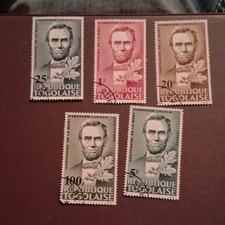 Togo Abraham Lincoln Multi-Color Used Postage Stamp Set 25f 1f 20f 100f 5f