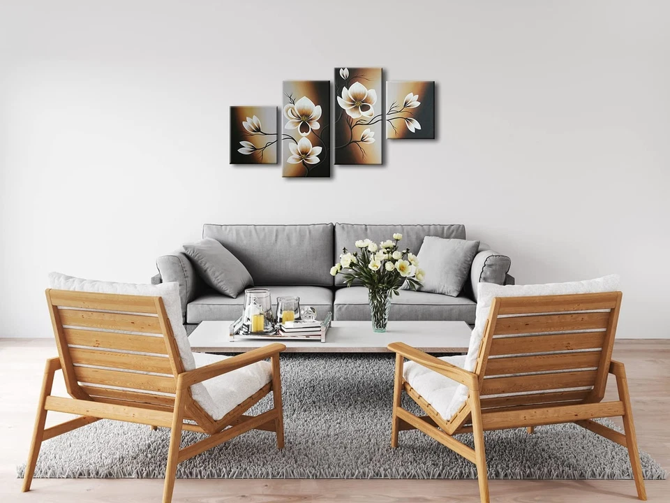 Pintura al óleo floral abstracta 100 % pintada a mano Wieco Art sobre lienzo día cálido Y... Foto 3 de 4