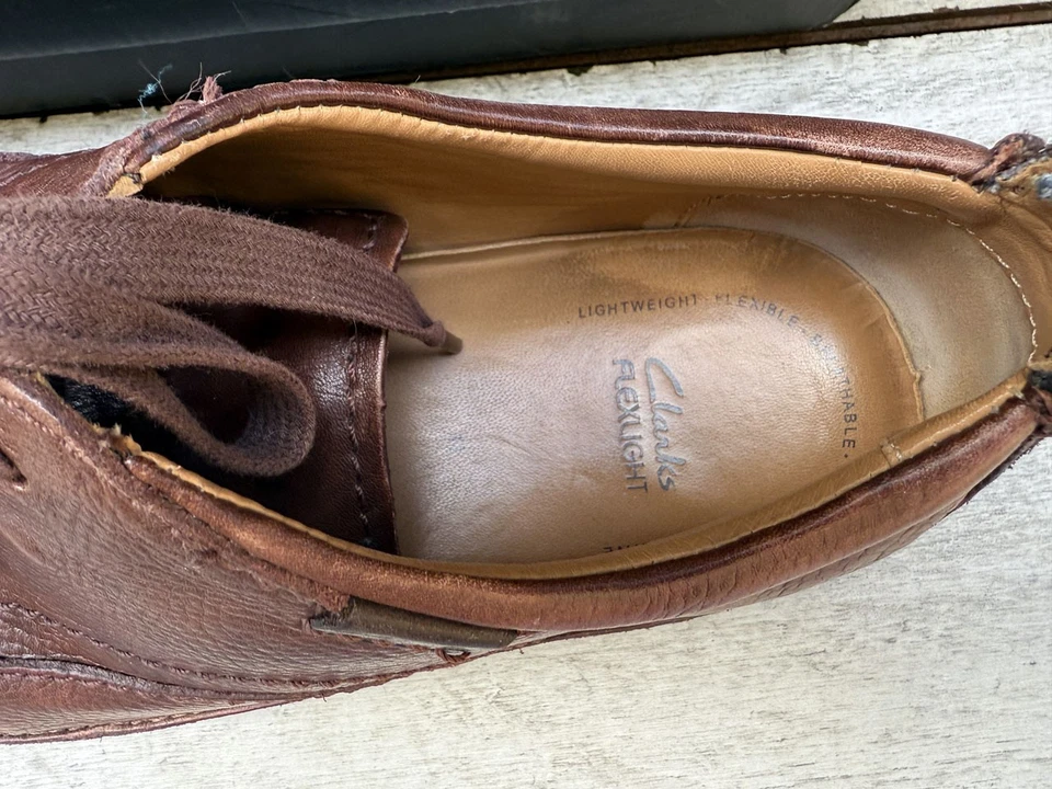 Clarks Flexlight Brown Leather Lace Up Driving Moccasin Loafer Shoes Size 11G 46 - Image 4 of 4