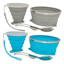 Mess Kit for Camping Silicone Collapsible Bowl Collapsible Cup and Grey Blue
