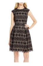 Vince Camuto Black Lace and Gold Sequin Dress Scalloped Hem Size 12