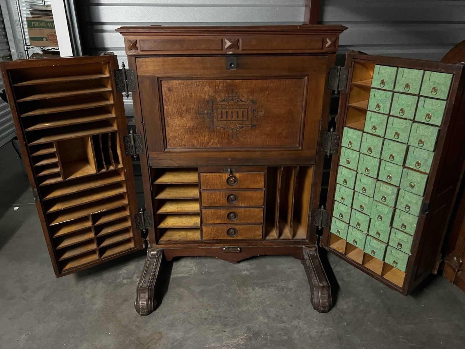 Antique 19th C. WOOTON DESK - STANDARD GRADE BURL WALNUT PATENT PAT