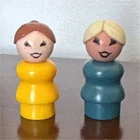 Fisher-Price Little People Girl Wooden Figures Yellow Blue Vintage 1970s