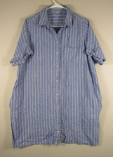 Old Navy Womens Button-Up Striped Shirt Dress Short Sleeve Pockets Size XL Blue