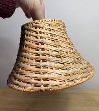Vintage MCM Woven Wicker Rattan Table Lamp Shade With Clip On Bulb Fitting Rare
