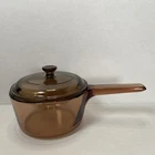 VTG Corning Amber Vision Ware Pot Saucepan Glass 1 Qt V-1-B 1 Pyrex Lid France