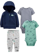 Boys' 4-Piece Jacket, Pant, and Bodysuit Set, Navy Dino, 6-9 Months