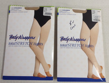 Lot/2 Body Wrappers Stretch STIRRUP Children's Dance Tights Size M-L Tan NEW