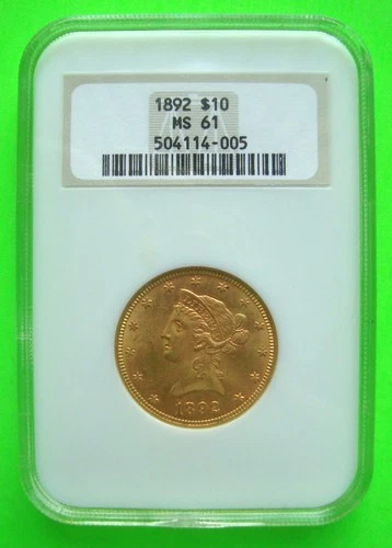 1892 LIBERTY $10 GOLD EAGLE - NGC MS61 - SUPERB GOLD COIN + FREE USA SHIPPING