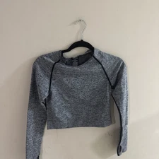 PINK Active Seamless Long Sleeve Crop Top, Gray Heather, Women's M