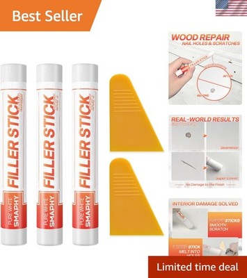 White Wood Filler Sticks 3 Pack   Quick Fix Stick for Nail Holes, Dings, Scra...