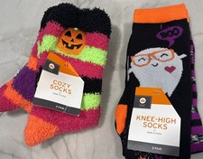4 Pairs Girls Knee High Cozy Slipper Halloween Socks Size Medium Shoe Size 3-7