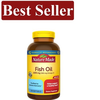 Heart Health Essential: 1200 mg Omega 3 Fish Oil Softgels, 230 Count Bottle
