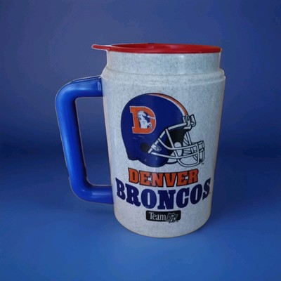 Vintage whirley 1995 NFL Denver Broncos  Gas Station Plastic 20 oz Insulated Mug