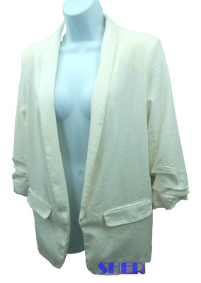 oodji Ultra Donna Blazer Women's Slim-Fit Linen Blend Ivory EU 42 L