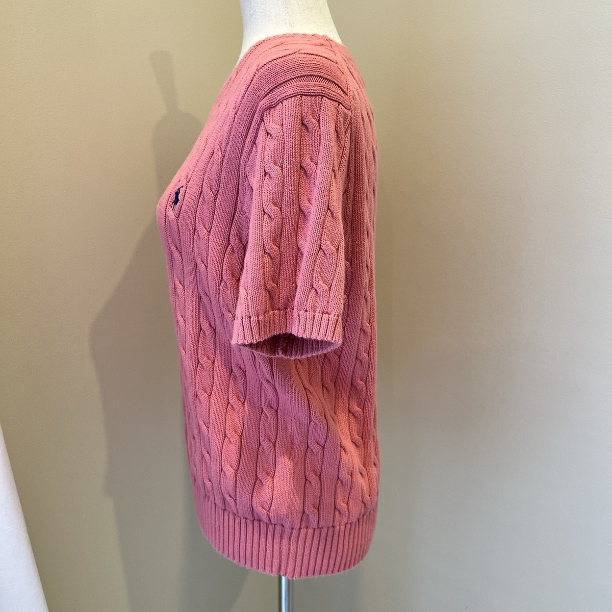 Polo Ralph Lauren Womens Cable Knit Sweater Sz XL Pink Short