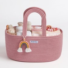 Baby Diaper Caddy Organizer, Cotton Rope Diaper Caddy Basket, Oval Storage Ba...