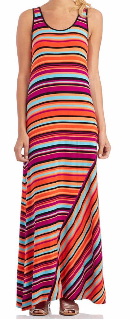Kensie Orange-Multi Striped Stretch Jersey Maxi Dress, XS - MSRP $79