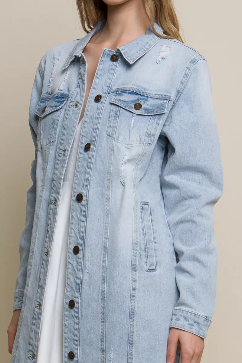 Long Denim Jacket - Light denim blue/Trashed - Ladies