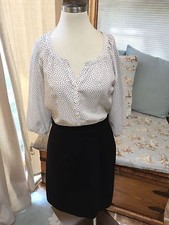 Ann Taylor Loft Black Ivory Polka Dot Combo Dress 4 Excellent