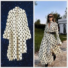 H&M HM Studio AW2023 Graphic Print Pleated Dress CREAM TEARDROP DESIGN