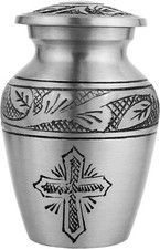 Cross Pewter Mini Keepsake Memorial Urn for Pet/Human Ashes 3" Tall
