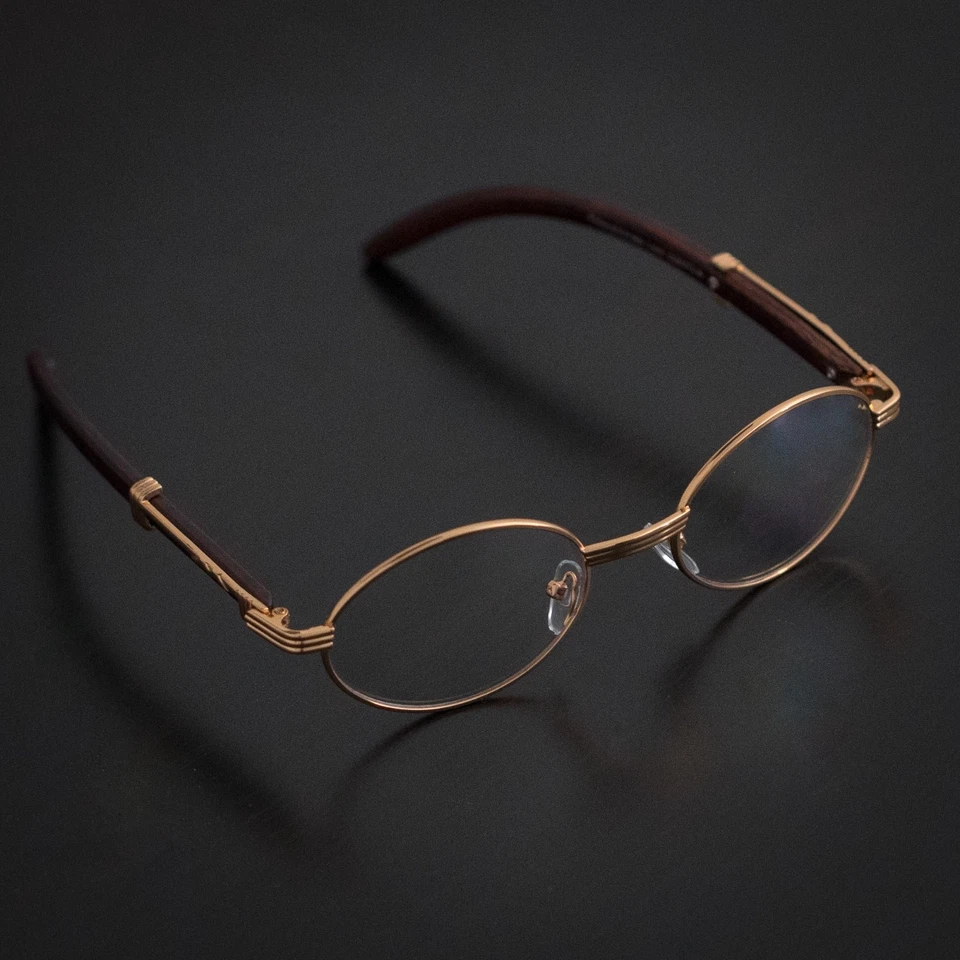 Men's Vintage Yellow Gold Frame Clear Lens Wood Grain Retro Hip Hop Glasses - Image 2 of 3