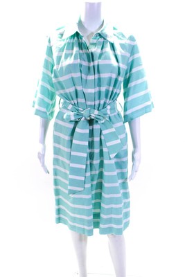 Milva-Mi Womens Short Sleeve Striped Belted Shirt Dress Mint Green Size IT 42