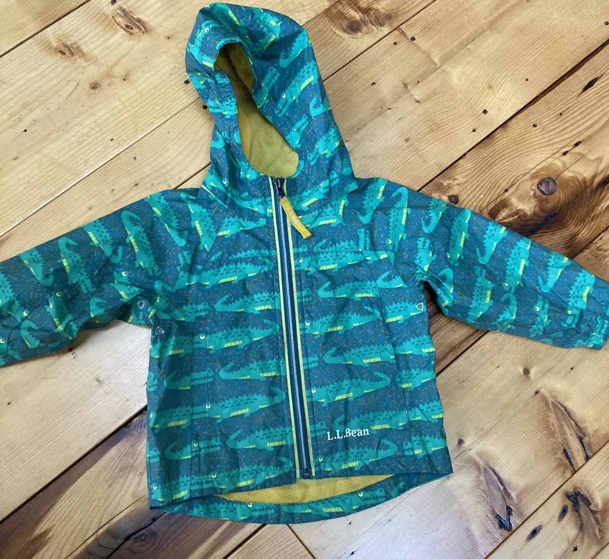 T セット L.L. Bean 2T Rain Jacket Gators Green Hood Mesh Lined Full Zip