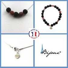 Parure Gioielli Braccialetto Collana Perle Lava 8 MM + Rubino Di Brasile Taglia