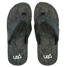 MENS URBAN BEACH COLORADO GREY BLACK LEATHER TOE POST FLIP FLOP BEACH SANDALS