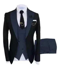 The Franklin – Men’s Black & Blue 3-Piece Tuxedo Jacket 50" Trousers 42"