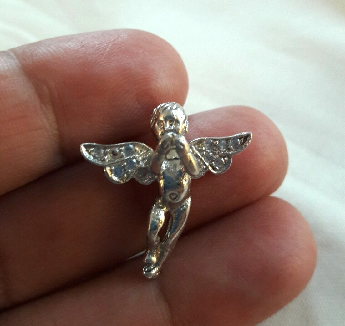 SOLID 925 Sterling Silver Angel Pendant Charm wit… - image 1