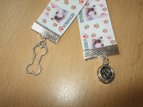 handmade french bulldog ribbon bookmark charm dog puppy white