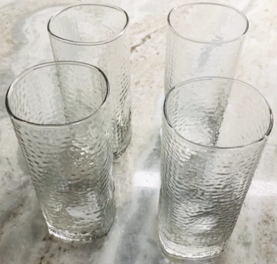 Set of 4 Vintage Libbey Crisa Clear Dimpled,Pinched Grip Glass Tumblers 18oz-NEW