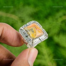 Natural Crazy Lace Agate Gemstone Promise Adjustable Ring 925 Silver For Girls