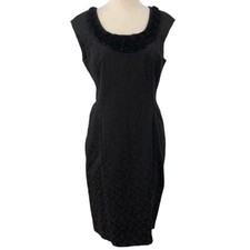 London Times Sleeveless Textured Cocktail Dress Roses Floral Applique Sz 12 READ