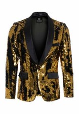 Mens Formal Wedding Prom Reversible Gold/Black Sequin Blazer Tuxedo Jacket