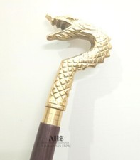 New Golden Cobra Snake Dragon Vintage Victorian 3 Fold Wooden Walking Stick Cane