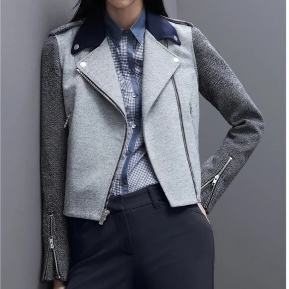 THEORY ~ S 码 ~ Adashi K Moto 夹克双色全拉链机车夹克 a66