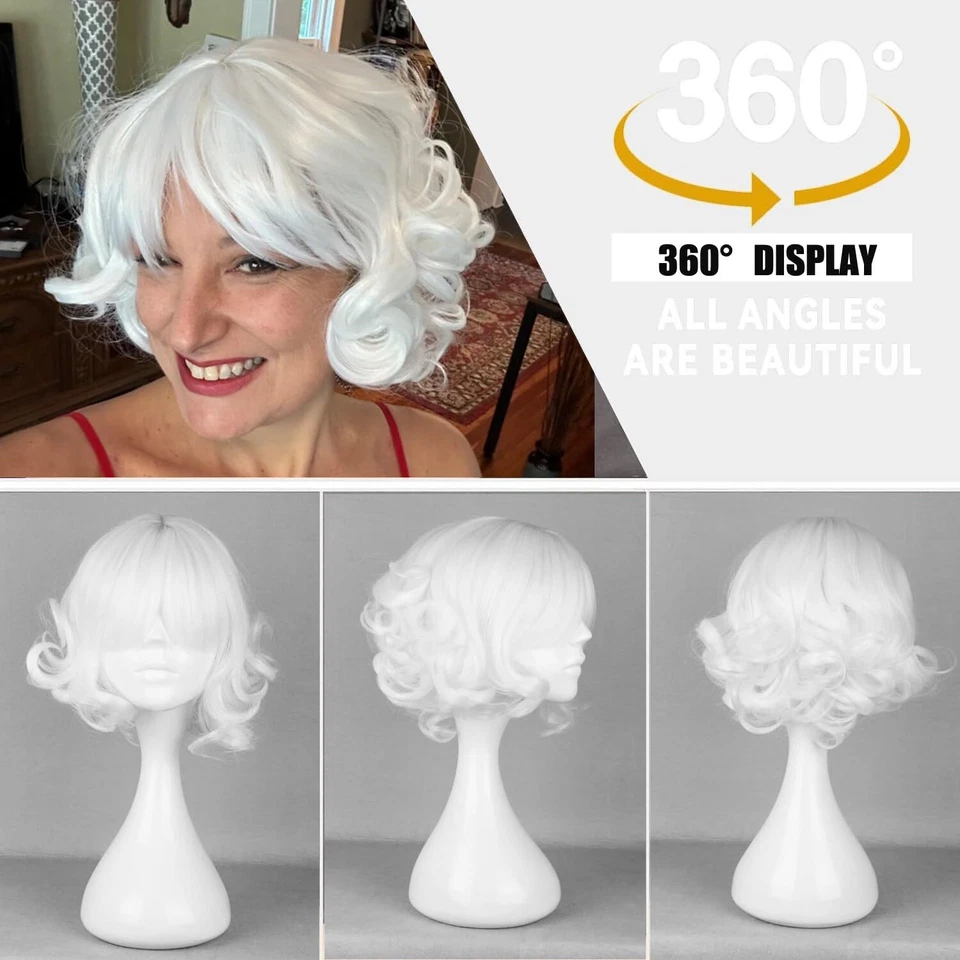 Peluca Cosplay Halloween Ondulada Japonesa Harajuku Temática Fiesta Cabello Blanco Foto 3 de 4