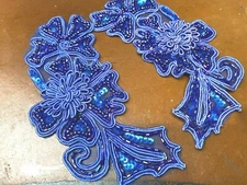 applique soutache glass beads sequins 2.75X6.75" iris blue 2pcs