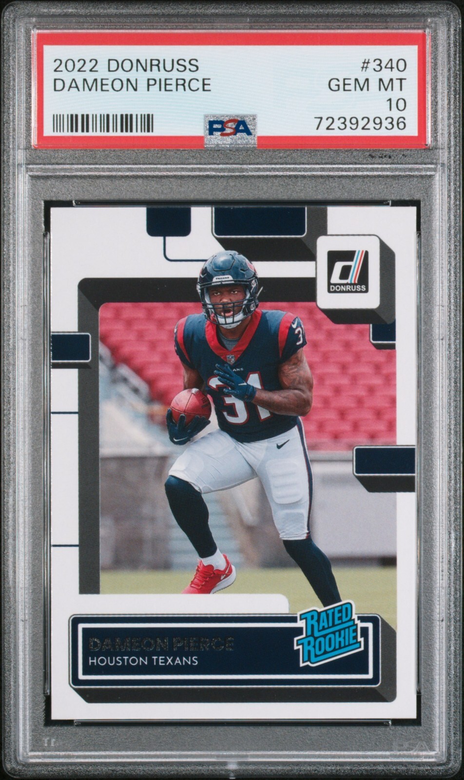 Dameon Pierce Houston Texans 2022 Donruss Rated Rookie Card PSA 10 Gem Mint #340