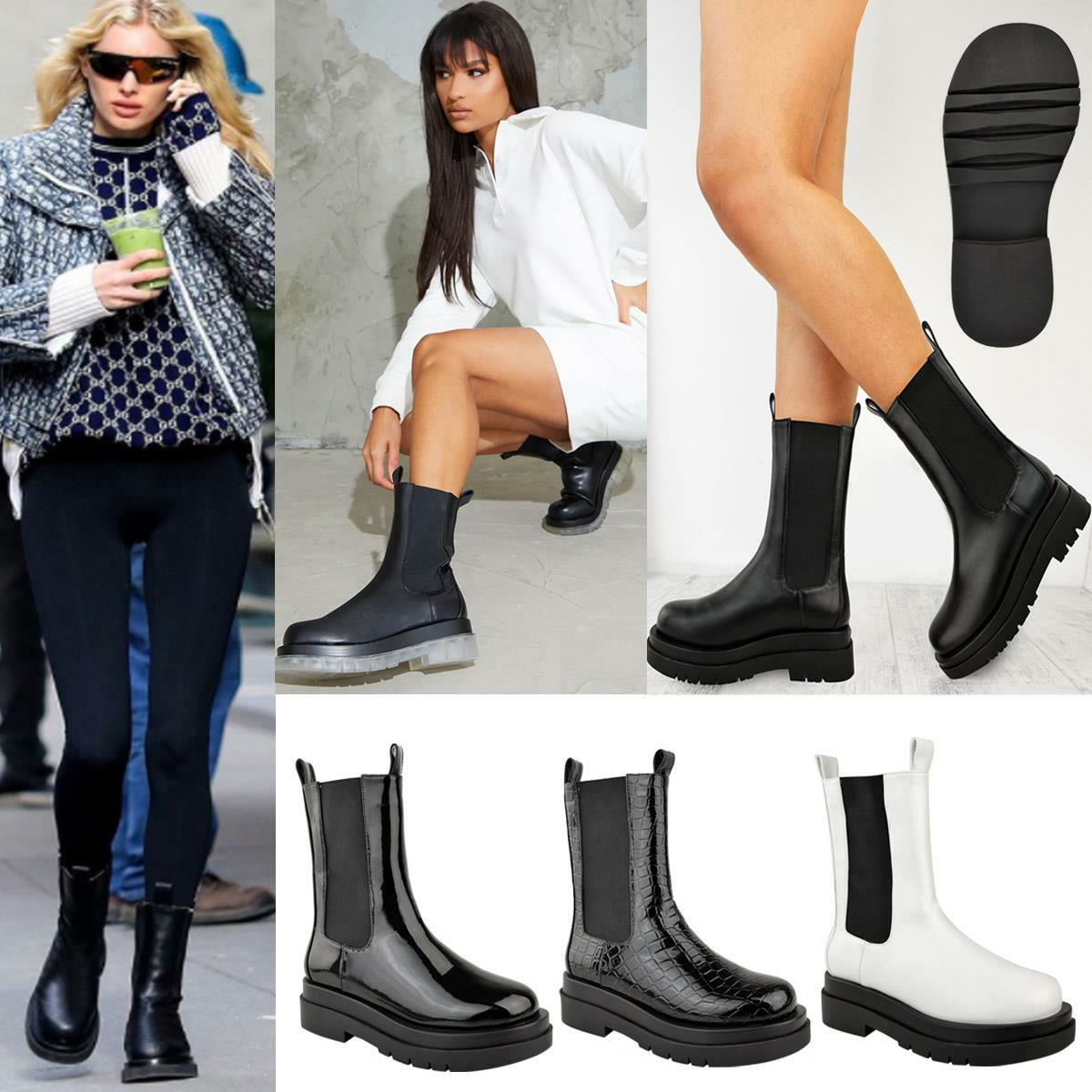 Womens Chunky Chelsea Boots High Top 