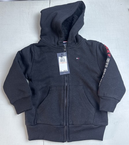 Tommy Hilfiger Boys Hoodie Long Sleeves Black LOGO White Red Size 2T