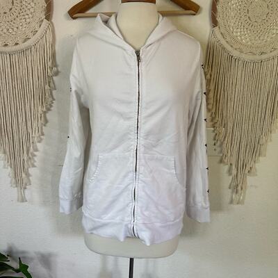 Monroe white with black star embroidered detail zip hoodie sweatshirt medium