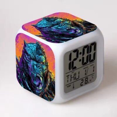 King Kong Godzilla Alarm Clock Light Digital Led 7 Color Nightlight 