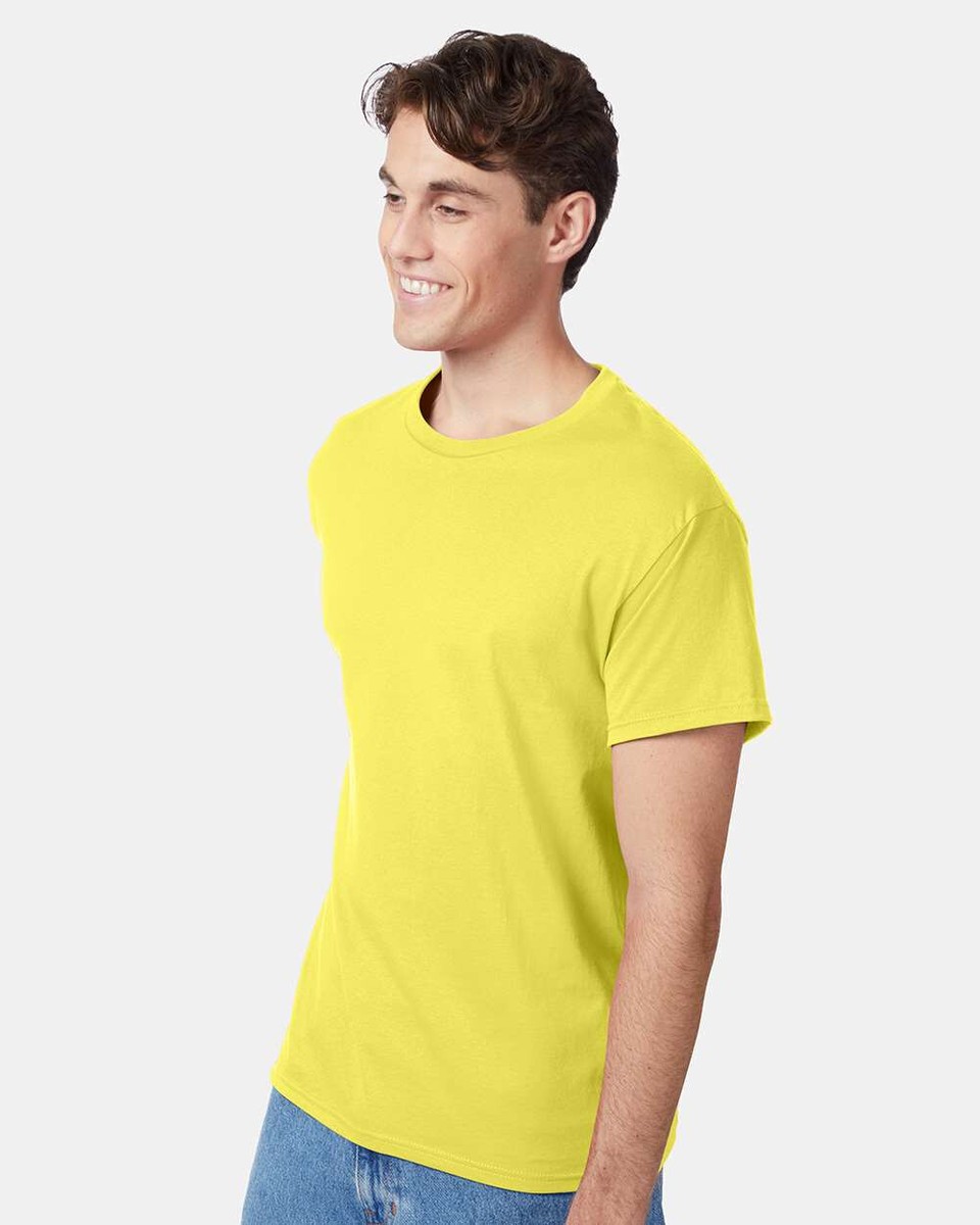 Hanes Tagless T-Shirt - 100% Cotton Crewneck Tee (Yellow, 2X-Large)