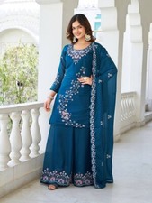 Presenting New Star Georgette Top Palazzo With Teal Blue Dupatta For Reception