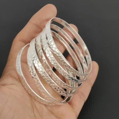 6 Set of Silver Bangle Solid 925 Silver Stackable Handmade Women
